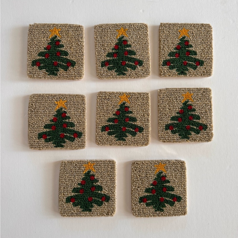 Christmas Tree Carpet Coasters Vintage Set of 8